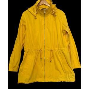 Lauren Ralph Lauren Anorak Jacket Womens XL Yellow Zip Up Hood Rain Windbreaker